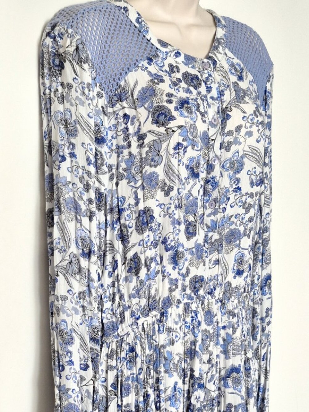Timing Floral Dress With Long Sleeve Floral Print Blue Combo Size Large